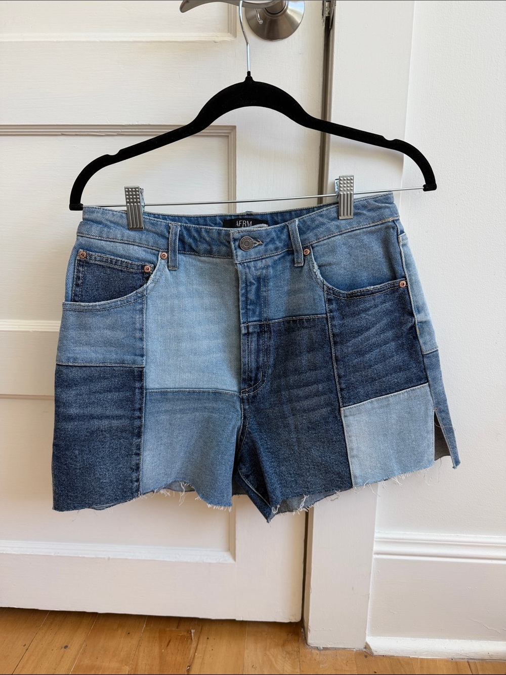AFRM Two-Tone Patchwork Denim Shorts - Light & Dark Blue